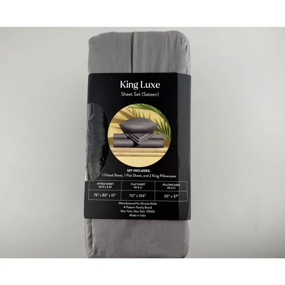 Miracle Made King Luxe Sateen Sheet Set Self-Cooling Self-Cleaning Gray 4pc